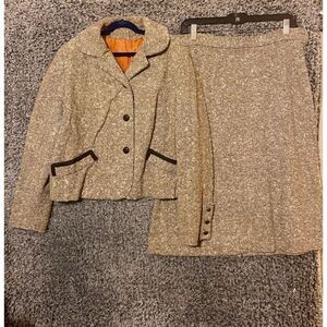 Betty Rose Women's Vintage Tweed Skirt Suit Brown M 60s/70s Retro Formal